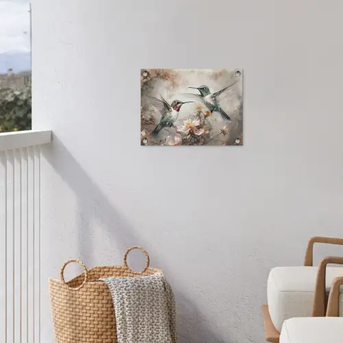 Kolibrie - Vogels - Bloemen - Planten tuinposter los doek klein -sfeer8