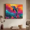 Dolfijn - Kleurrijk - Oceaan - Koraal Textielframe zwart klein -sfeer3