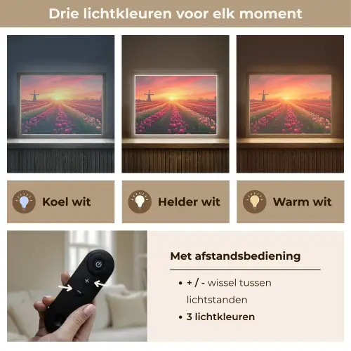 Windmolen - Zonsondergang - Landschap Light Box met batterij (Wandlamp) middel -USP_lichtkleurNL