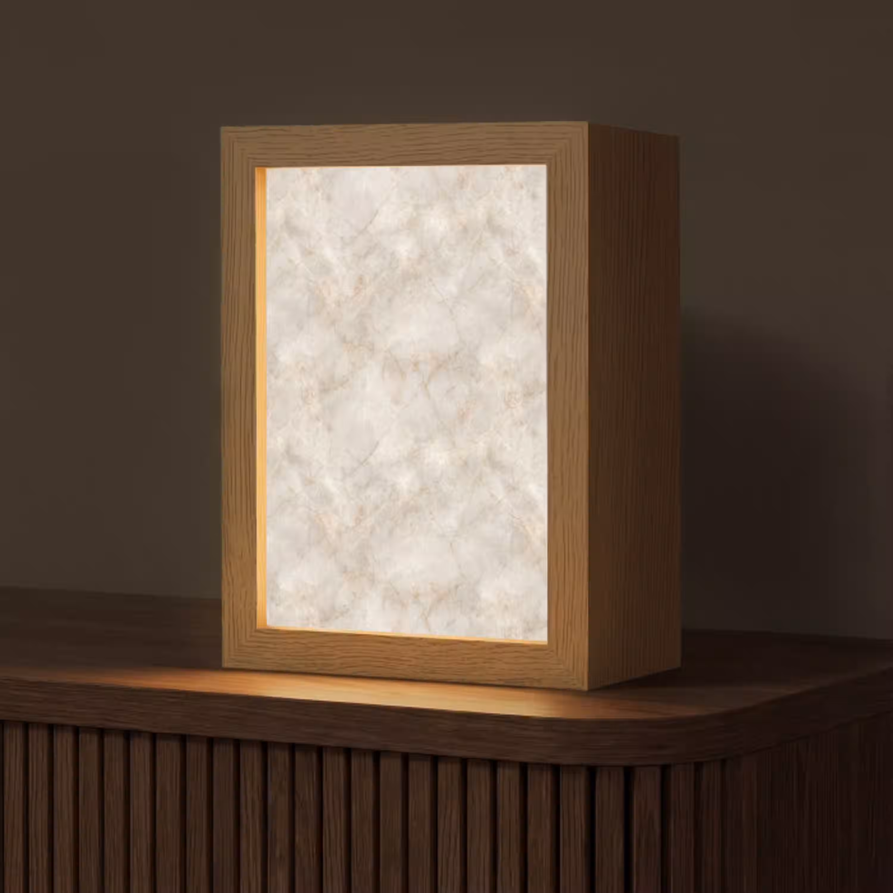 Lichtbeige - Goudbruine Nerven - Marmer Light Box met kabel (Tafellamp) klein 925 -z3d_website