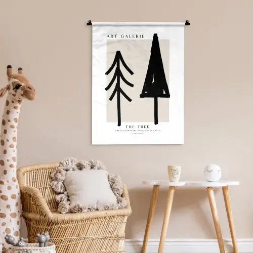 Bomen - Kerst - Zwart - Feest Wandkleed katoen klein -wsfeer5_kind