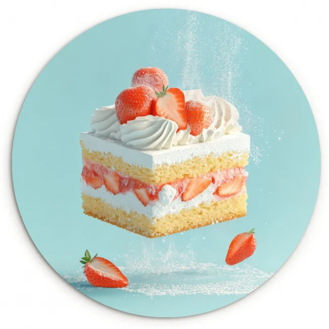 Slagroom - Taart - Blauw - Eten Wandcirkel kunststof plaat 5mm dik klein -3d
