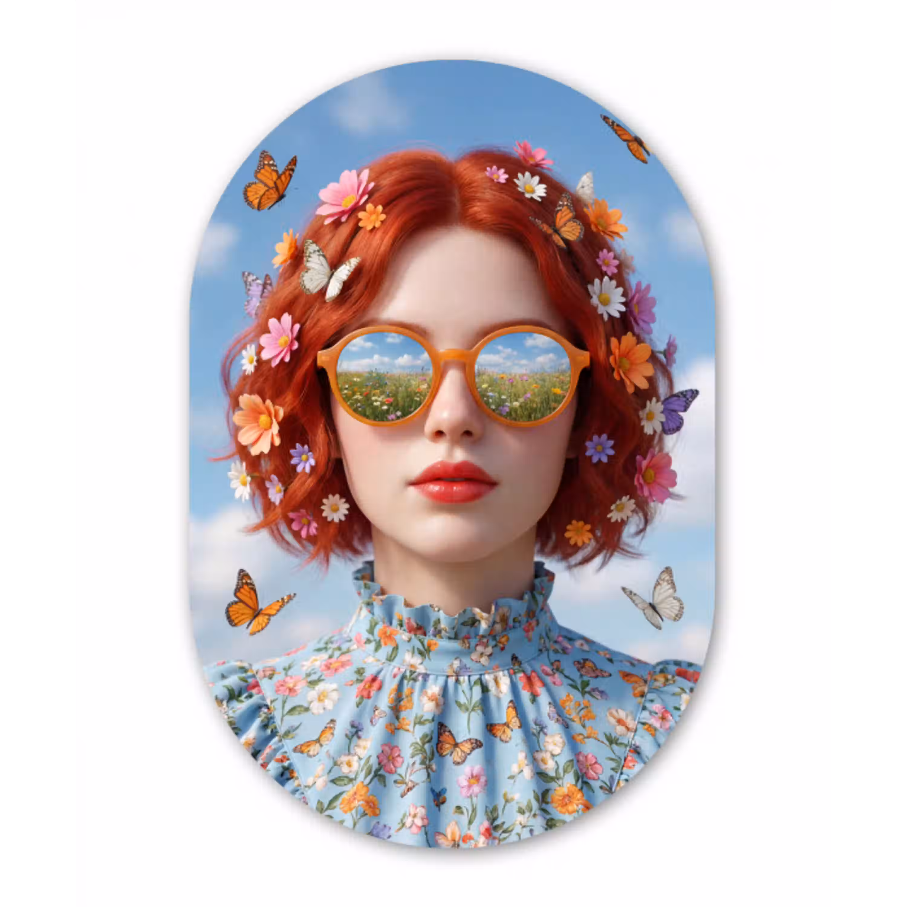 Vrouw - Bloemen - Zomer - Portret - Kleurrijk Wandcirkel Ovaal Forex klein -3d