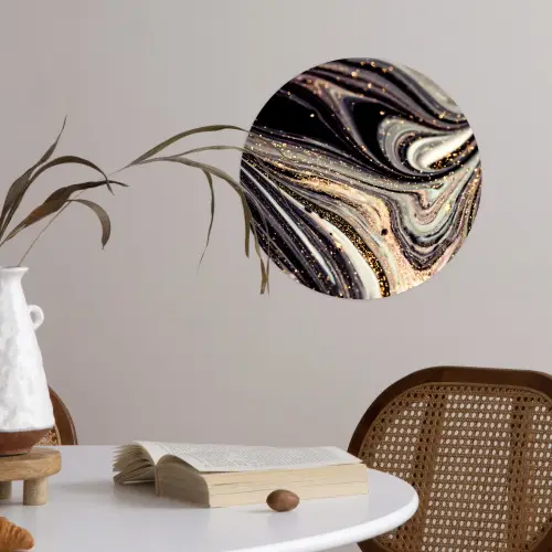 Marmerlook - Zwart - Goud - Wit - Glitter - Marmer Wandcirkel behangsticker klein -sfeer3