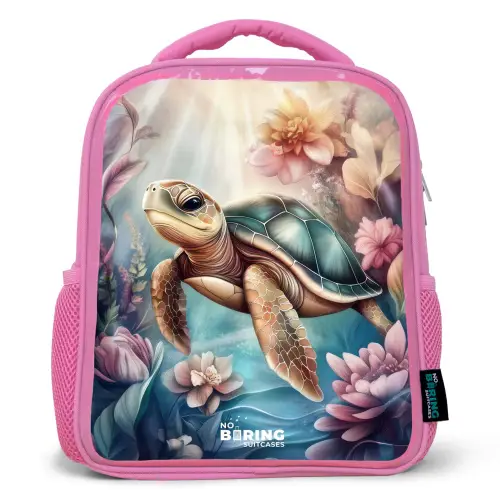 Zeeschildpad tussen bloemen onder water Kinderrugzak - Roze middel -3d