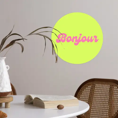 Groen - Roze bonjour - Retro Wandcirkel behangsticker klein -sfeer3