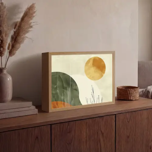 Abstract - Landschap - Zon - Kunst Light Box met batterij (Wandlamp) middel -sfeer2