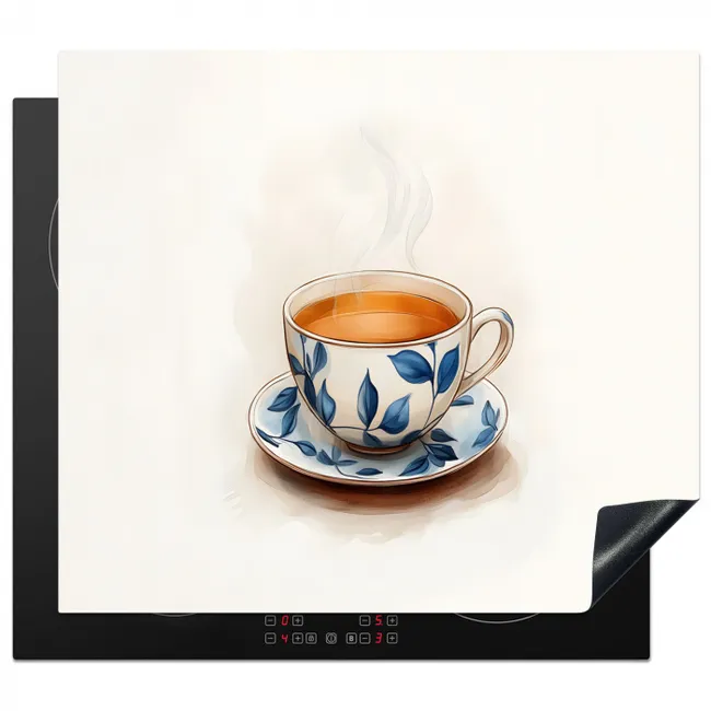 Theekop - Bladeren - Blauw Inductie beschermer vinyl 3mm middel -3d