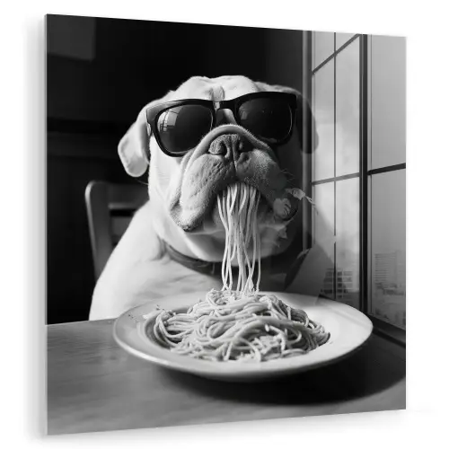 Hond - Bulldog - Pasta - Bril - Stoer - Dieren plexiglas 5mm klein -zzzproduct_nieuw