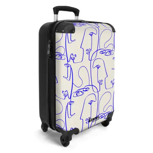 Gezichten in blauwe lijn op beige achtergrond NBS - Handbagage koffer - Kinderen Unisex middel -productfoto_3d
