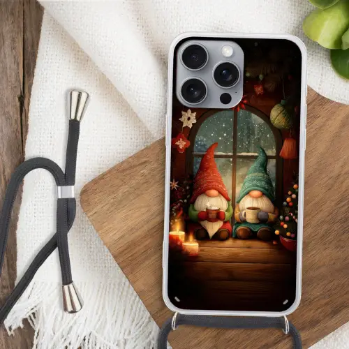 Gnooms - Kerst - Raam - Kleurrijk Hoesje iPhone 16 Pro Max met koord klein -sfeer4