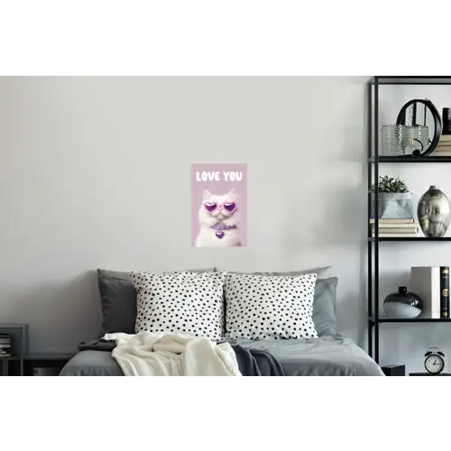 Kat - Love - Paars - Valentijn Muursticker klein -slaapkamer