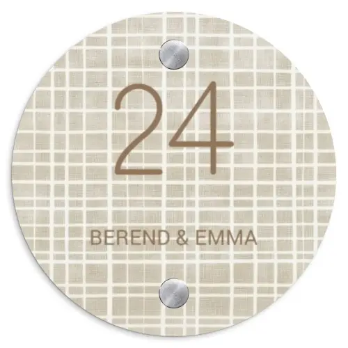 Beige raster - Klassiek Naambord Rond klein -3d