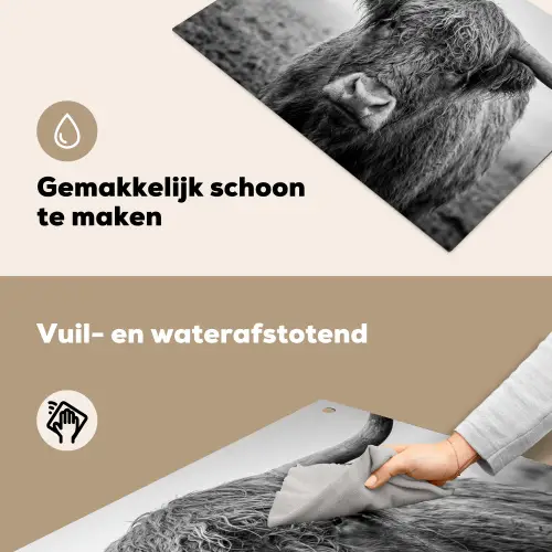 Schotse hooglander - Zwart - Wit - Gras Inductie beschemer met haakjes klein -ky-schoon-nl