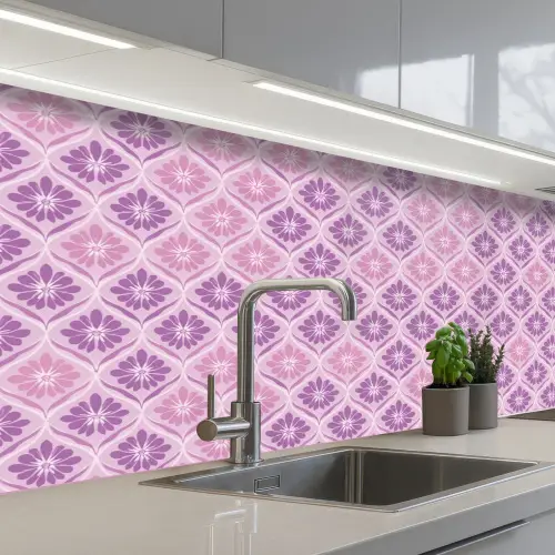 Bloemenruit - Patroon - Paars keuken achterwand 2 middel 871 -3d_schuin