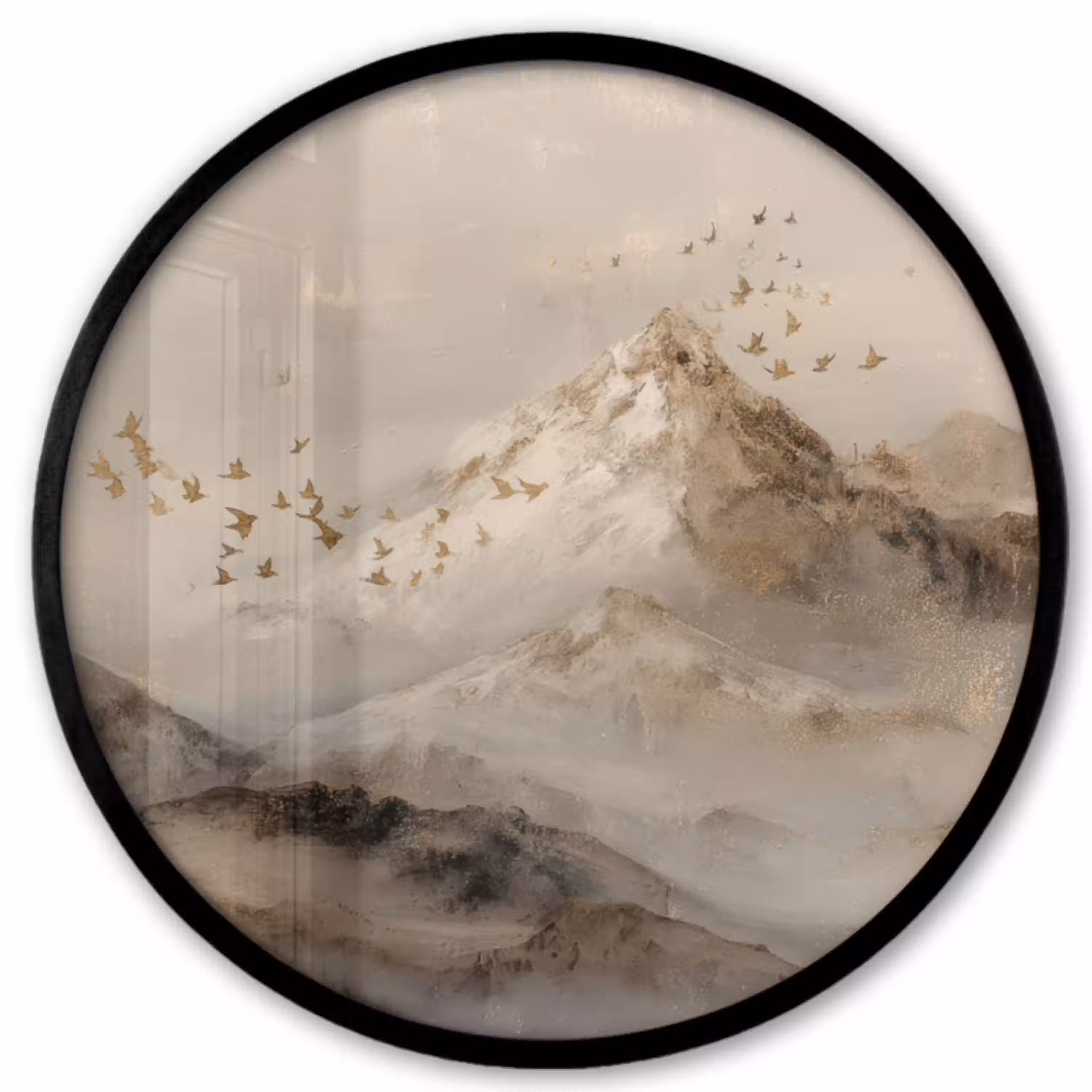 Berglandschap - Mist  - Penseelstreken Fotolijst rond zonder passe partout klein -3d