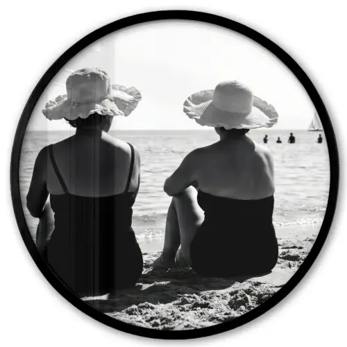 Vrouwen - Zonnehoed - Strand - Zwart - Wit Fotolijst rond zonder passe partout klein -3d