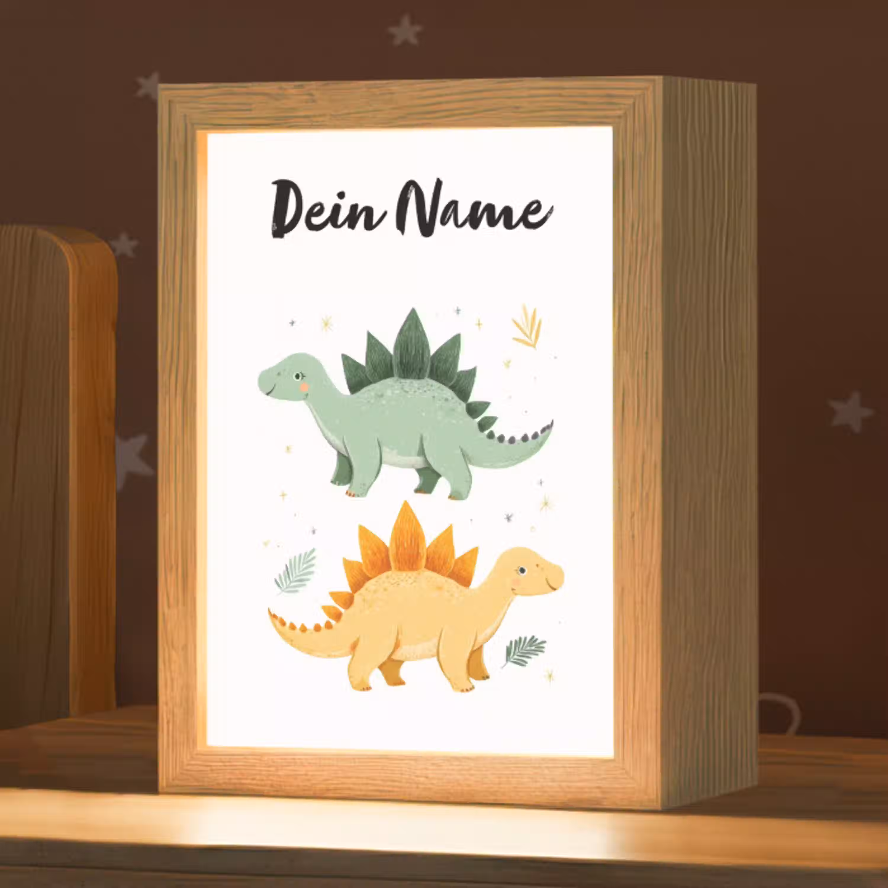 Stegosaurus - Sterren - Bladeren - Minimalistisch Light Box met kabel (Kinderlampje) klein -zzz_3d_website
