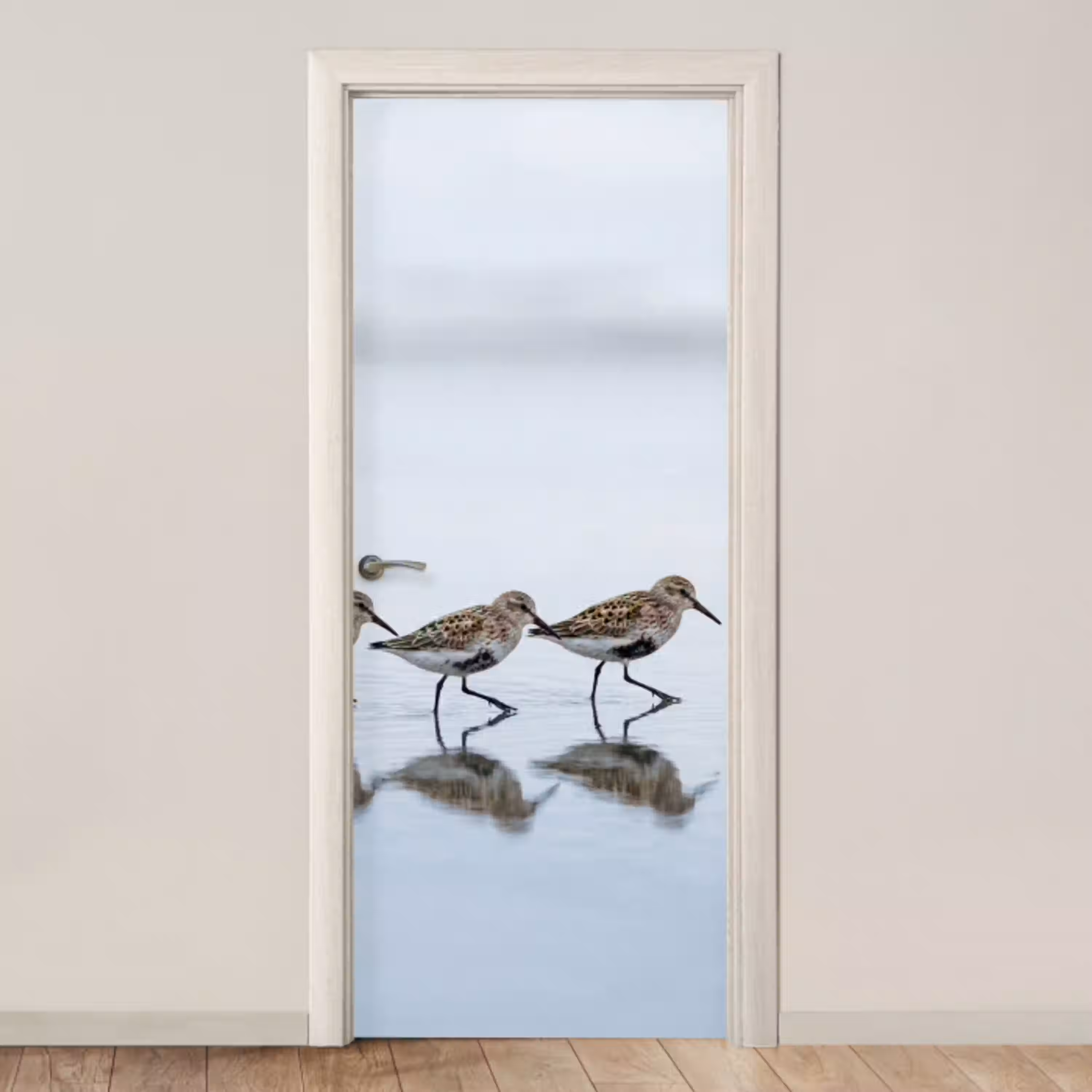 Vogels - Water - Grijs deurposter klein -3d_beige