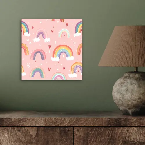 Regenboog - Patroon - Pastel - Handgetekend aluminium wit klein -sfeer2