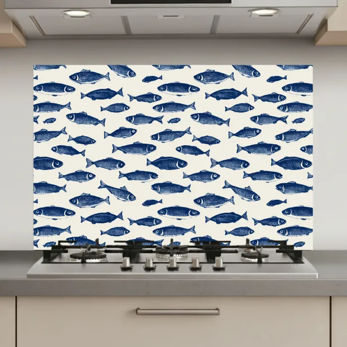 Vissen - Patroon - Blauw - Wit keuken achterwand spatscherm klein 900 -3d_website