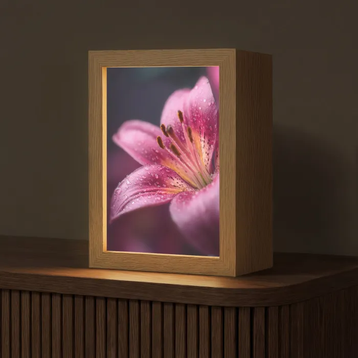 Roze - lelie - Dauwdruppels Light Box met kabel (Tafellamp) klein -z3d_website