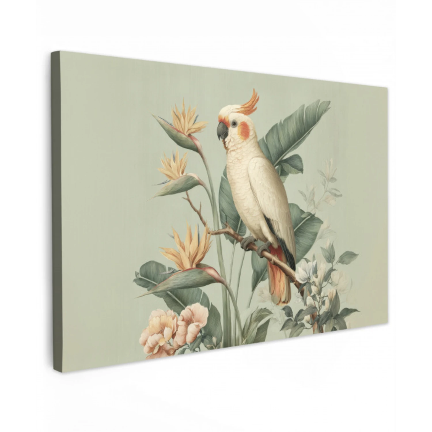 Gele kuifkaketoe - paradijsvogelbloemen - Groen canvas 2cm klein -z3d