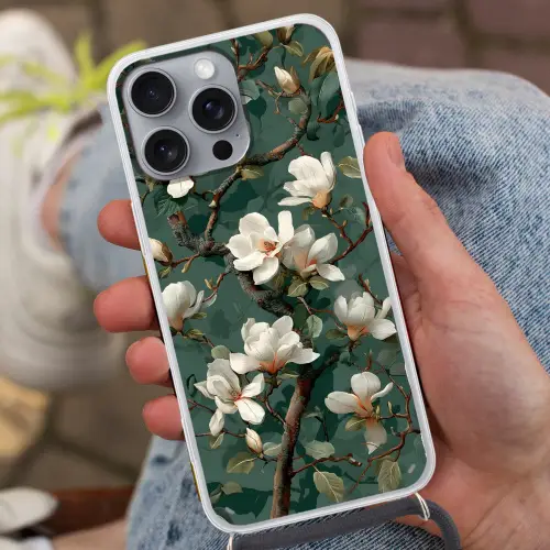 Bloemen - Takken - Wit - Klassiek Hoesje iPhone 16 Pro Max met koord klein -sfeer3