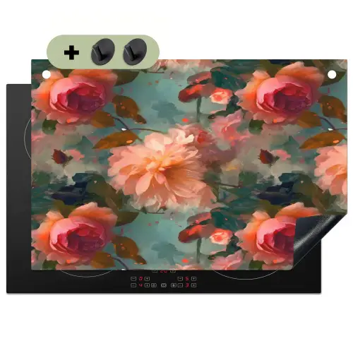 Roze - Patroon - Bloemen Inductie beschemer met haakjes klein 777 -3d