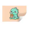 Dino - Boba - kawaii - Oranje Muursticker klein -3d