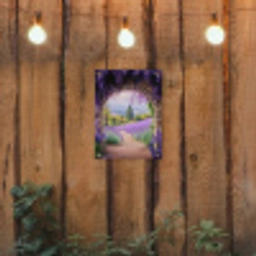 Doorkijk - Lavendel - Bloemen - Paars - Poort tuinposter los doek klein -sfeer1