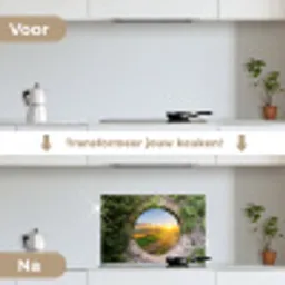 Platteland - Doorkijk - Zon keuken achterwand spatscherm klein -voor_na_NL