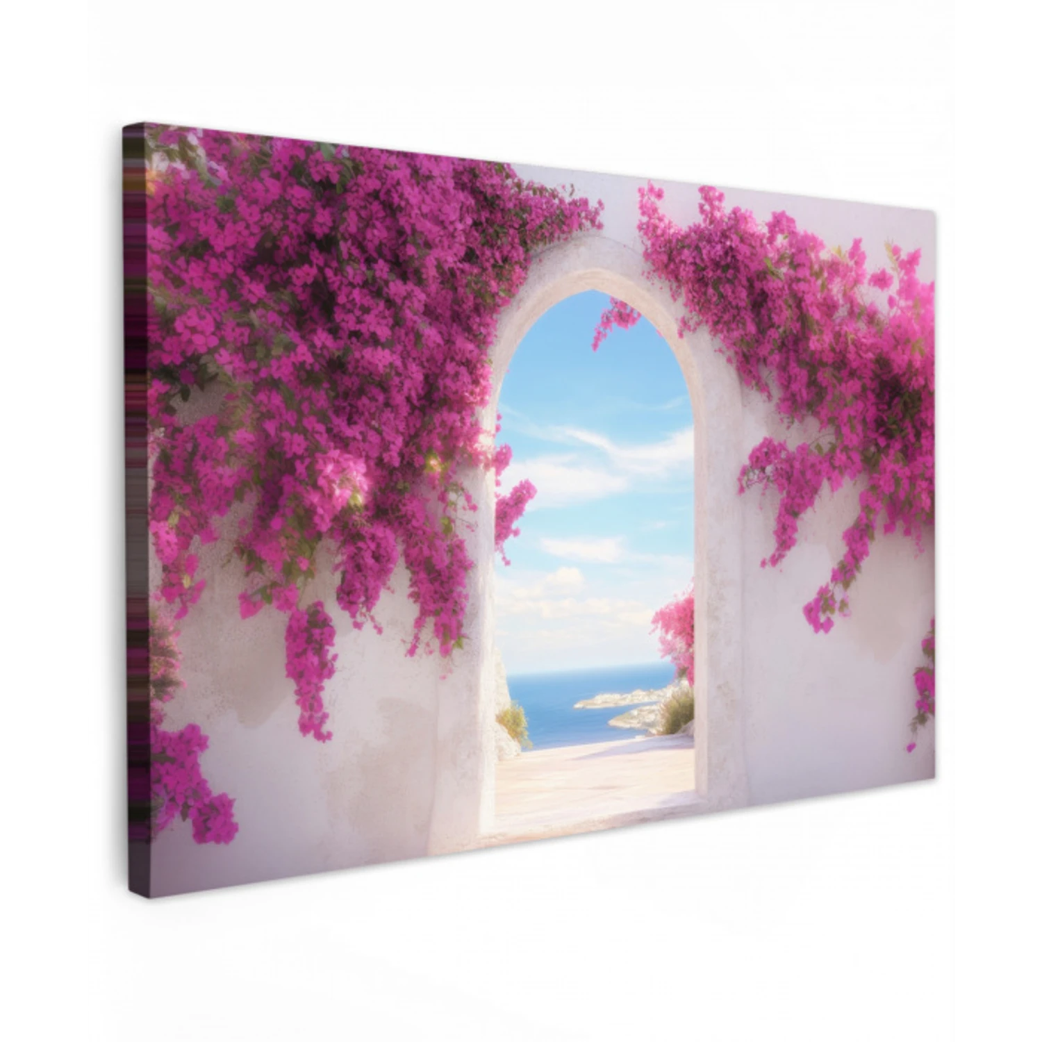 Zee - Roze - Bloemen - Poort Tuinposter op houten frame 2 cm dik klein -3d