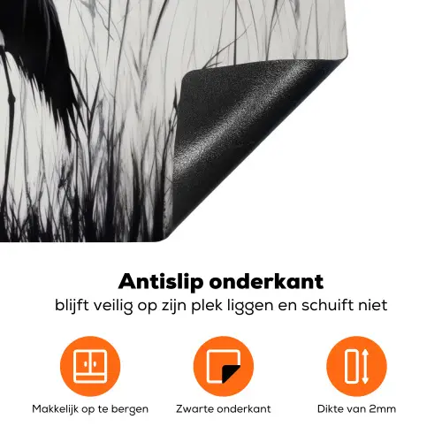 Kraanvogels - Gras - Hartvorm - Zwart Inductie beschermer vinyl 3mm klein -zzzzzzz-td-onderkant