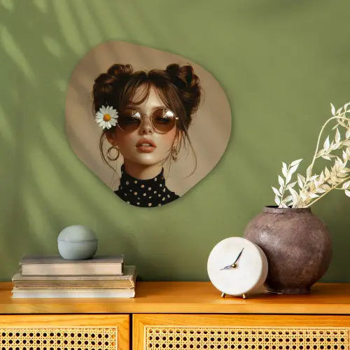Vrouw - Beige - Bloem - Modern - Portret Wandcirkel Organisch Forex 3mm klein -sfeer2