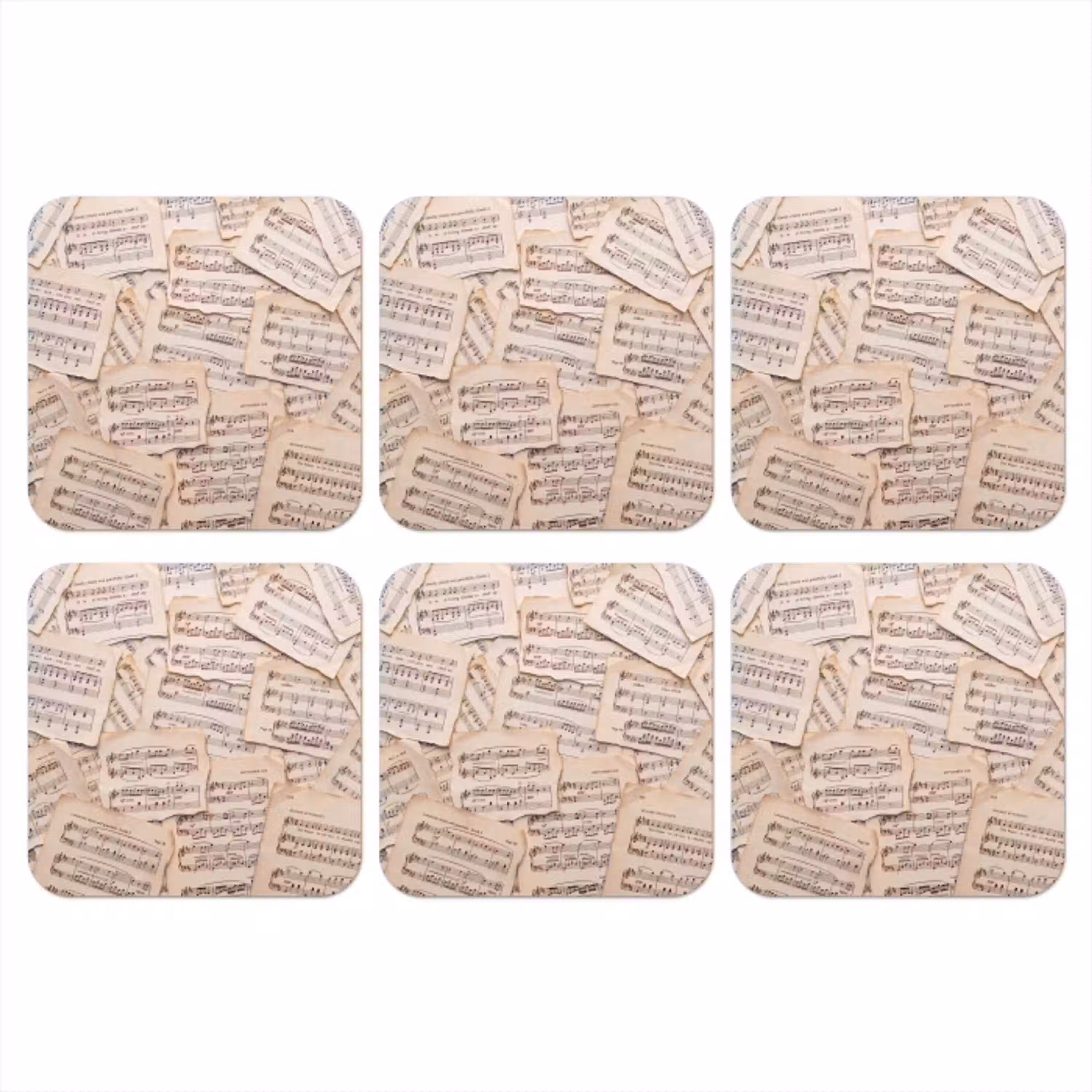 Bladmuziek - Oud - Noten - Vintage - Beige onderzetter kurk middel -3d