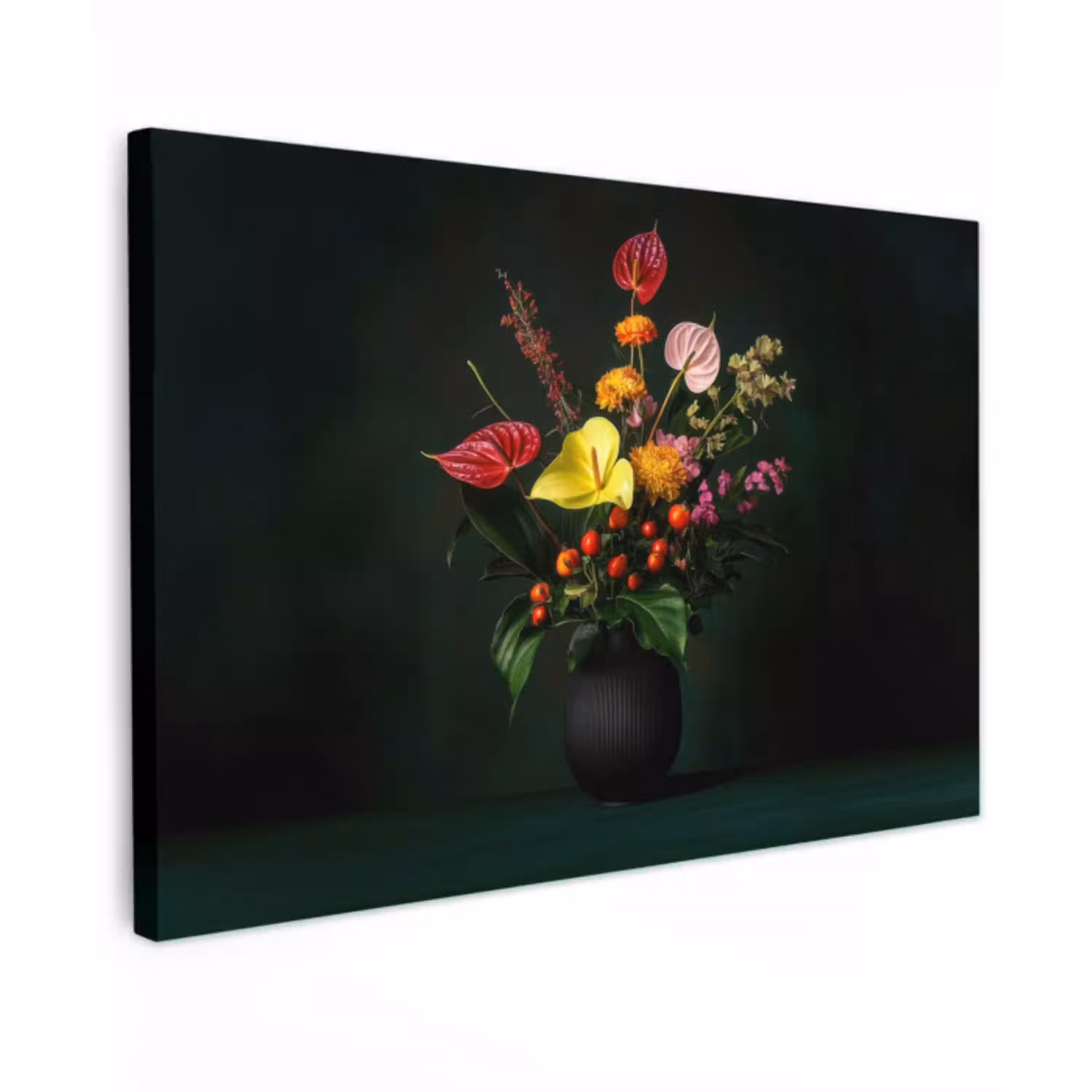 Bloemen - Vaas - Zwart Tuinposter op houten frame 2 cm dik klein -3d