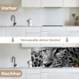 Luipaard - Zwart - Wit - Oog keuken achterwand 2 middel -voor-na_DE