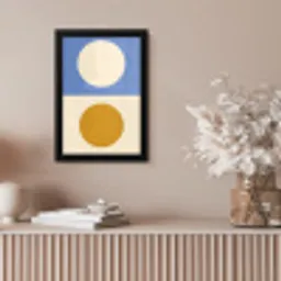 Cirkels - Symmetrisch - Wit - Blauw- Geel fotolijst zwart zonder passe partout klein -sfeer5