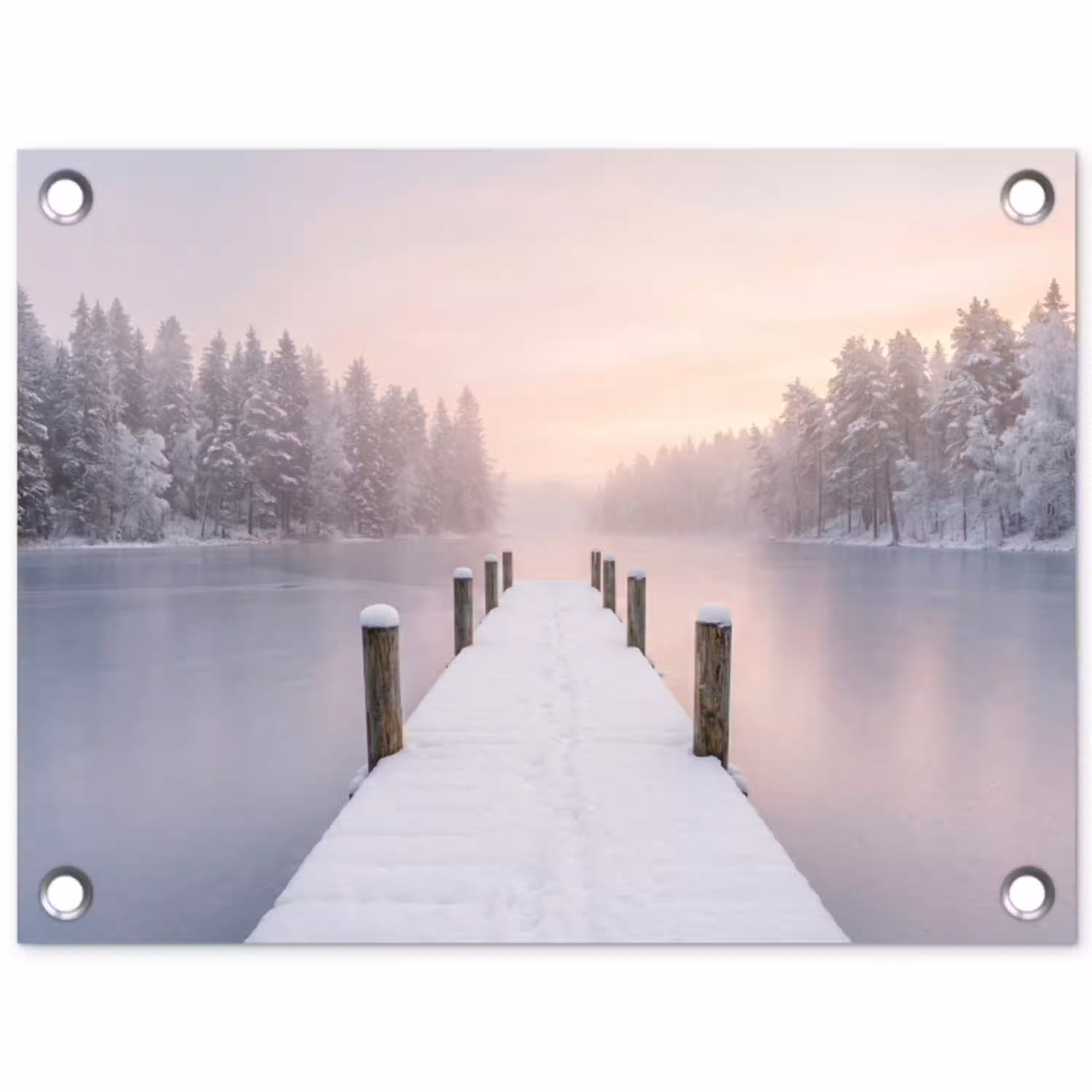 Steiger - Meer - Mist - Winter - Serene tuinposter los doek klein -3d