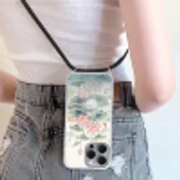 Aquarel - Lotusbloemen - Kleurrijk Hoesje iPhone 16 Pro Max met koord klein -sfeer5
