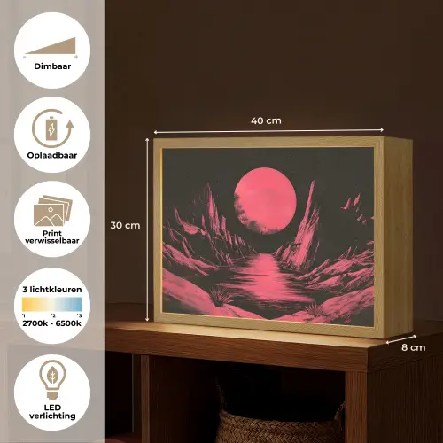 Maan - Felroze - Bergen - Rivier Light Box met batterij (Wandlamp) middel -USP_websiteoverzichtNL
