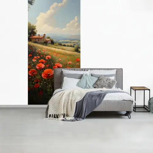 Klaprozen - Rood - Heuvels - Landschap fotobehang vinyl groot -slaapkamer