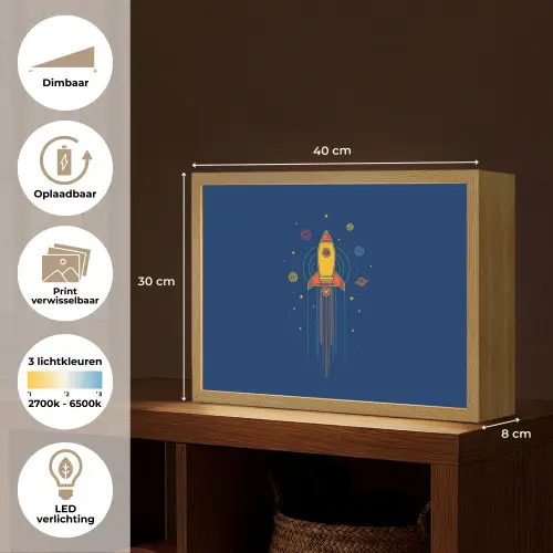 Raket - Blauw - Sterren Light Box met batterij (Wandlamp kind) middel -USP_websiteoverzichtNL