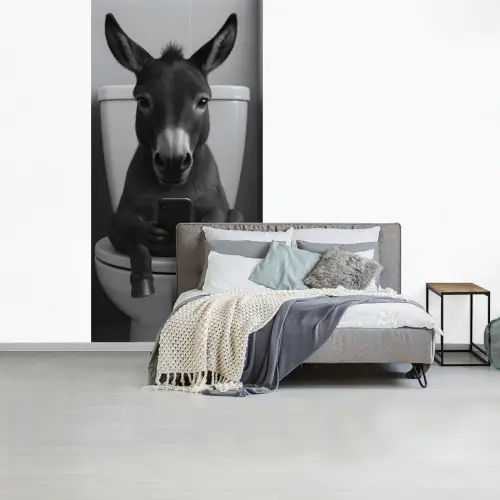 Ezel - Telefoon - Toilet - Zwart - Wit fotobehang vinyl groot -slaapkamer