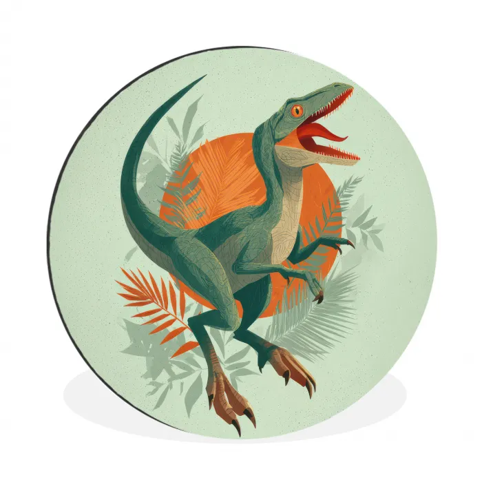 Dino - Bladeren - Grafisch - Groen Wandcirkel aluminium klein -3d