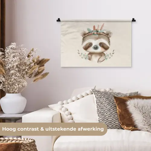 Luiaard - Dieren - Bohemian - Boho Wandkleed katoen klein -sfeer1