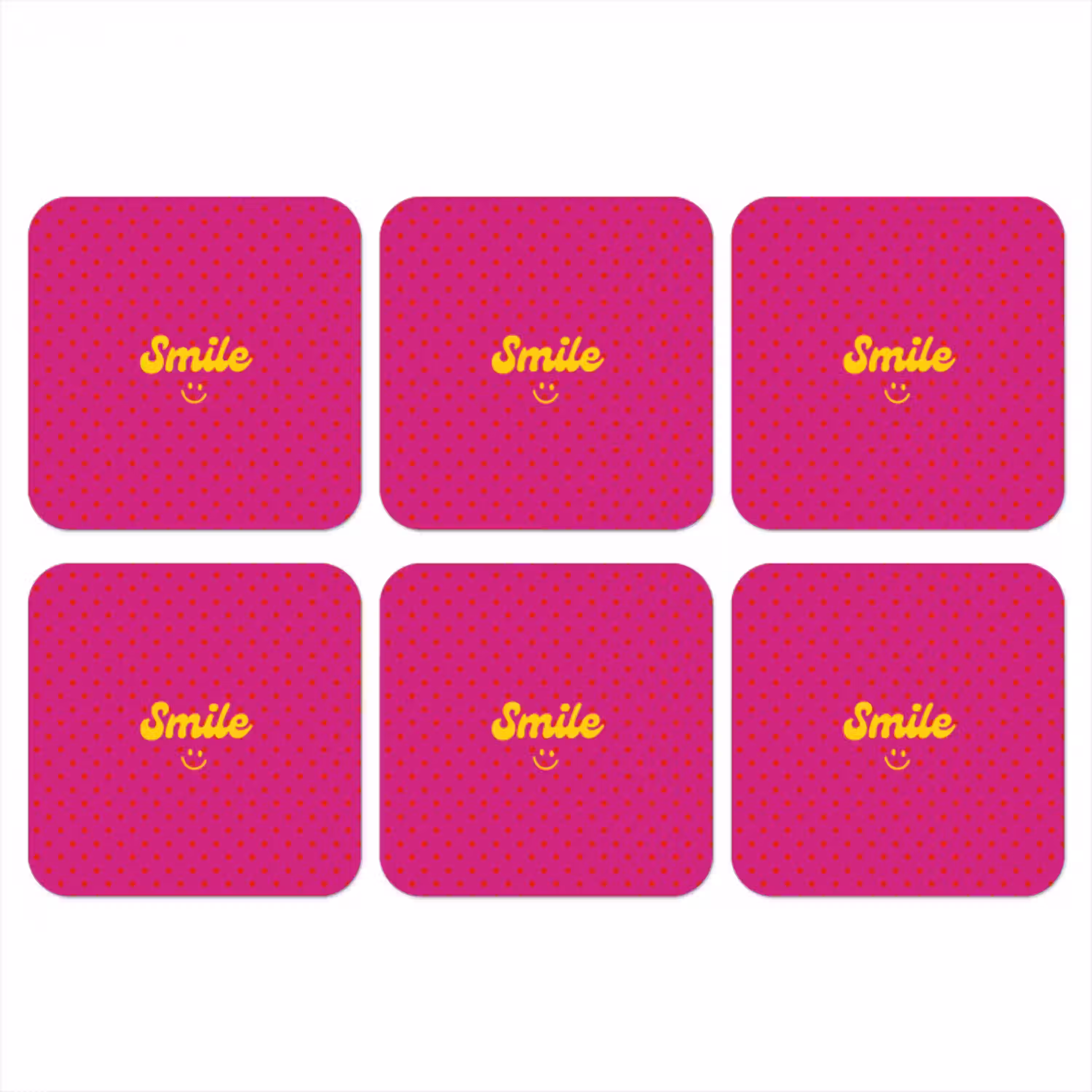 Smile - Stippen - Geel - Smiley - Roze onderzetter kurk middel -3d