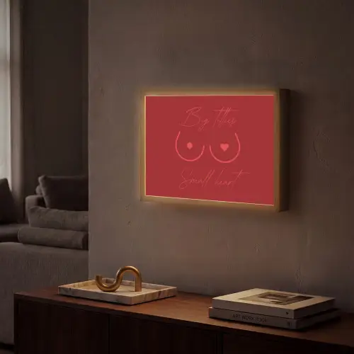 Big titties small heart - Rood - Hart Light Box met batterij (Wandlamp) middel -sfeer1