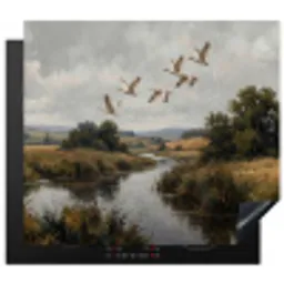 Eenden - Rivier - Landschap - Vlucht - Nostalgisch Inductie beschermer vinyl 3mm middel -3d